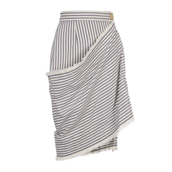 NWT Vivienne Westwood Daphne Draped Skirt Navy Cream Stripes Cotton Mini Size 4 - Picture 1 of 12